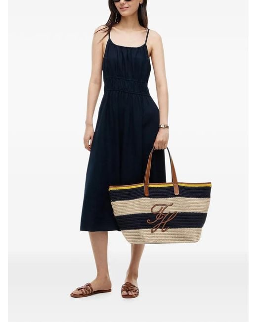 Tommy Hilfiger Blue Stripe-Pattern Logo-Patch Tote Bag