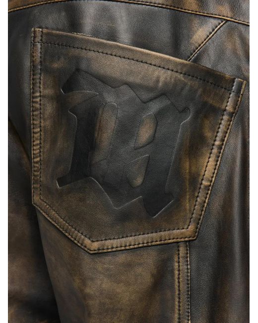 M I S B H V Gray Leather Moto Cargo Trousers for men