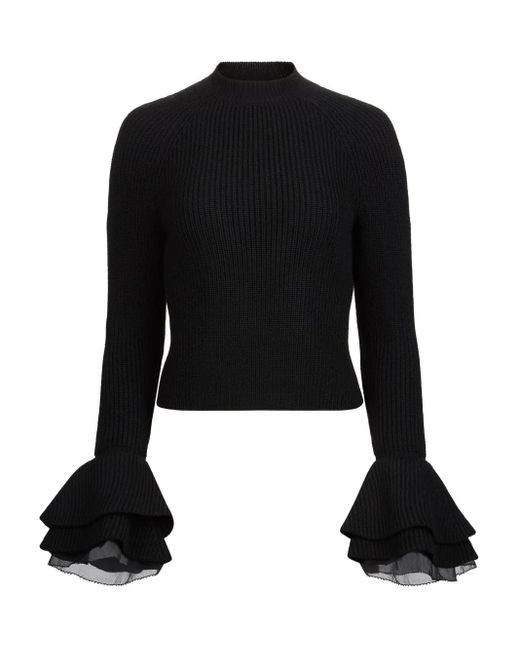 Nina Ricci Black Ruffled-Cuff Wool Top