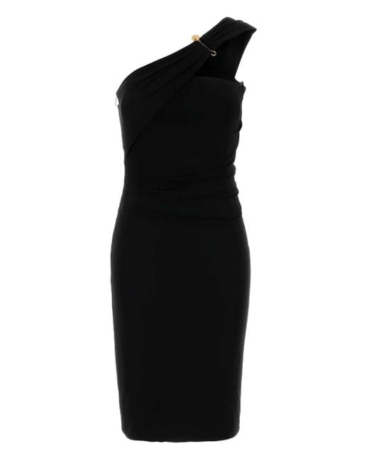 Robe Mi-Longue Drapée À Une Épaule Versace en coloris Black