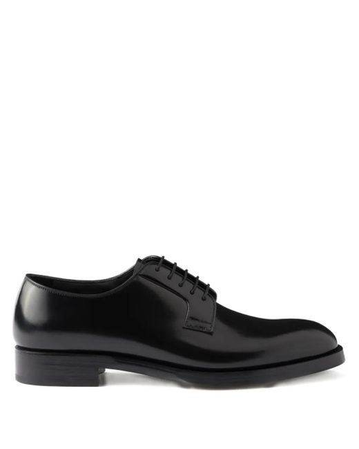 Prada Black Brushed Leather Lace-Up Shoes for men