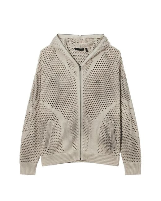 FIVE CM White Open-Knit Zip-Up Hoodie for men