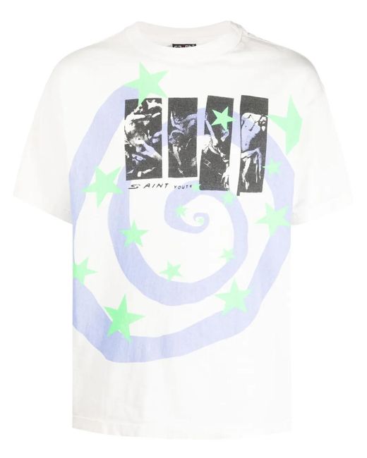SAINT Mxxxxxx White Graphic-Print Cotton T-Shirt for men