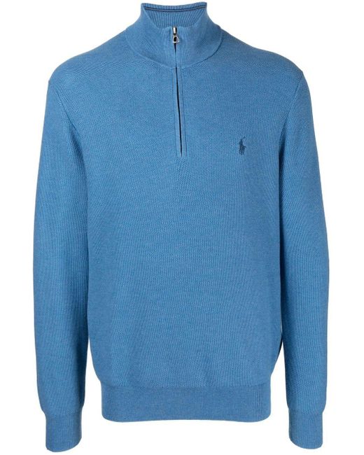 Polo Ralph Lauren Meshknit Quarterzip Jumper in Blue for Men Lyst