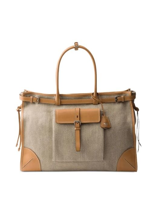 Prada Brown Sac Fourre-Tout En Lin Et Cuir Bonnie for men