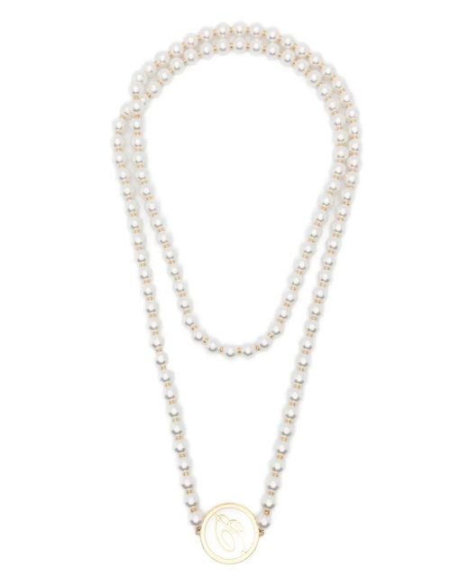 Blumarine White Faux-Pearl Logo Necklace