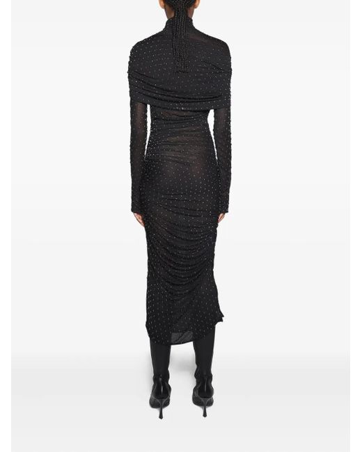 Mugler Black Embellished High-Neck Midi Dress