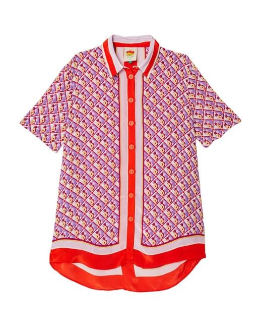 Farm Rio Red Graphic-Pineapple Buttoned Shirt
