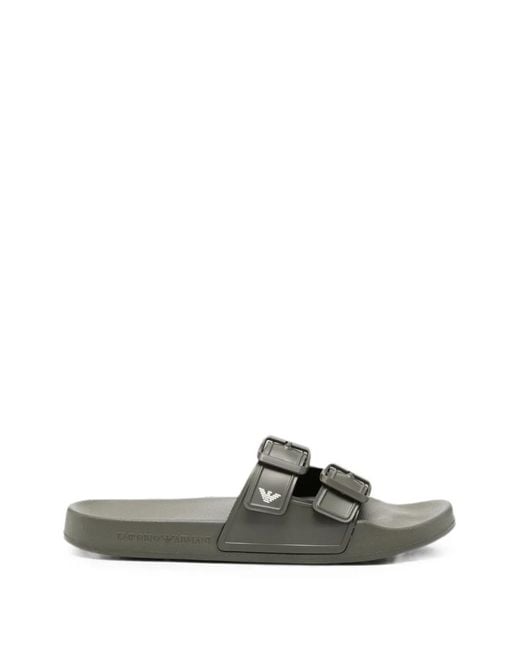 Emporio Armani Green Buckle-Strap Slides for men