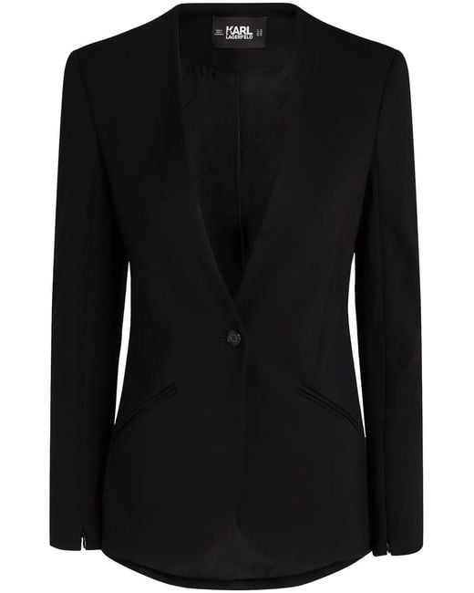 Karl Lagerfeld Black Collarless Punto Blazer