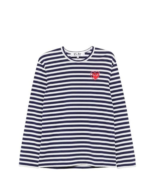 Comme des Garçons Blue Striped Heart-Patch Long-Sleeve T-Shirt for men
