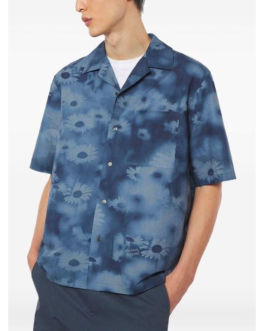 Maison Kitsuné Blue Daisy Fields-Print Shirt for men