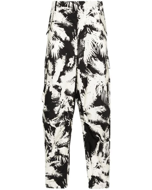 Laneus White Printed Multi-Pockets Cotton Trousers for men