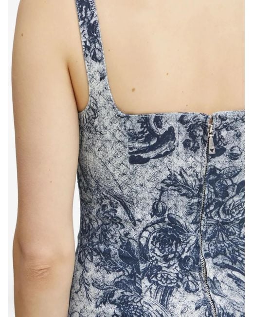 Guess Blue Square-Neck Printed Mini Dress
