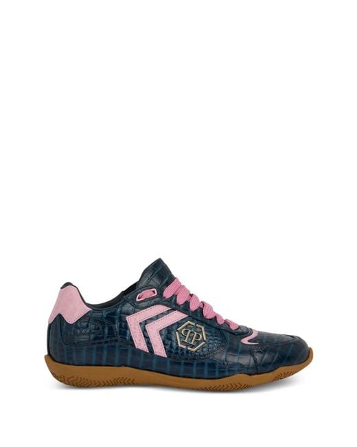 Philipp Plein Blue Baskets Pit-$Top À Logo Imprimé Crocodile