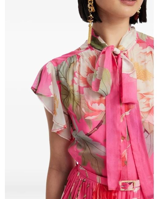 LEO LIN Pink Grace Ruffled Floral Midi Dress
