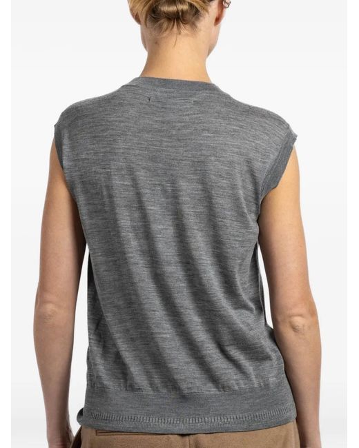 Another Tomorrow Gray Merino-Wool Top