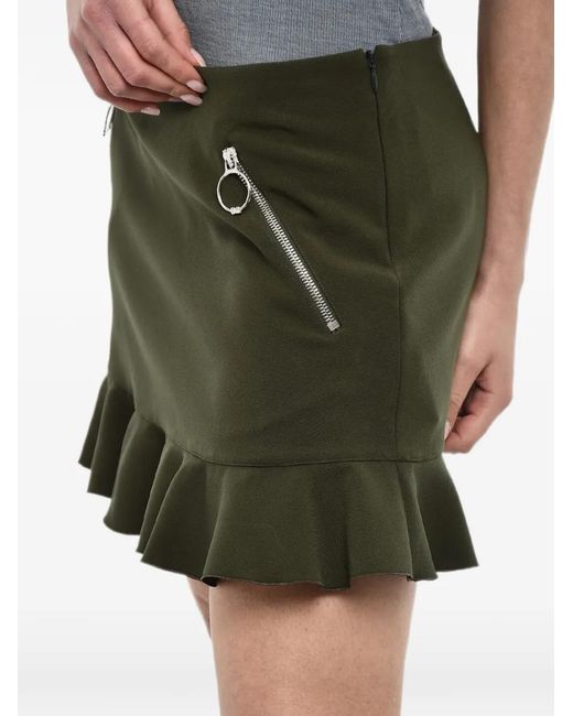 DSquared² Green Ruffled Zip-Detail Mini Skirt