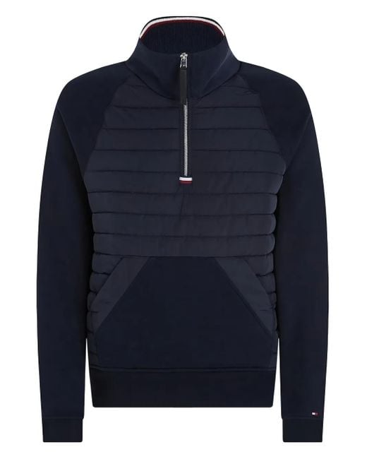 Tommy Hilfiger Blue Quilted Panel Half-Zip Sweatshirt for men