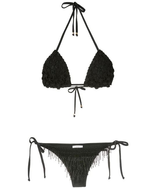 Amir Slama Black Beaded Embroidery Bikini Set