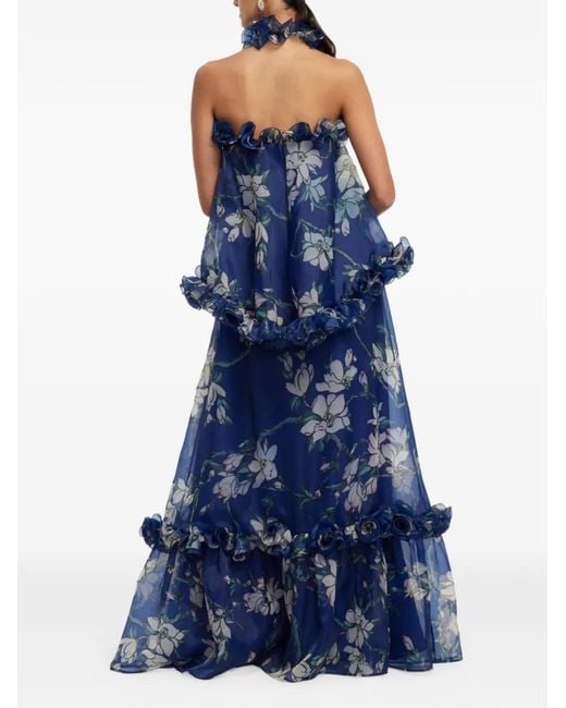 LEO LIN Paige ラッフル フローラル マキシスカート Blue