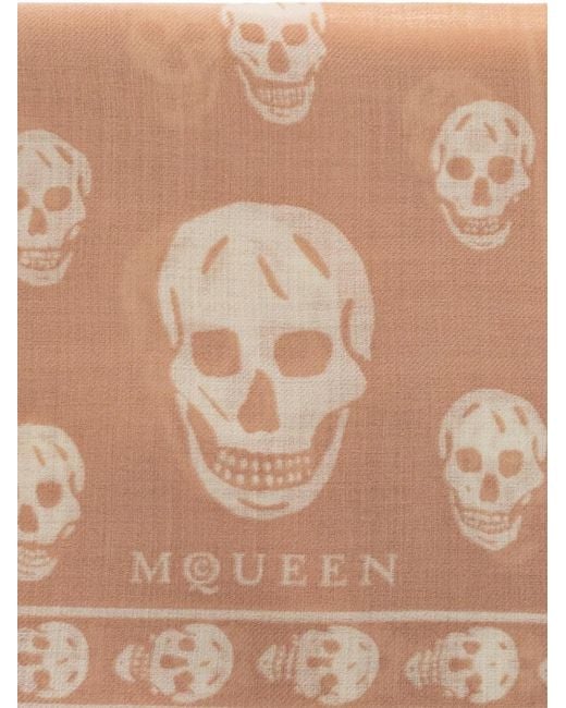McQueen Natural Skull-Print Raw-Edge Scarf