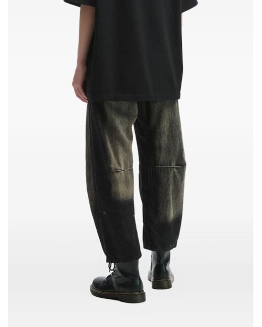 Y's Yohji Yamamoto Gray Bleached Knee-Patch Jeans