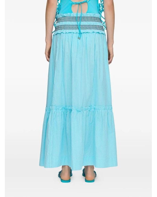 Ganni Blue Checked Convertible Smocked Maxi Skirt