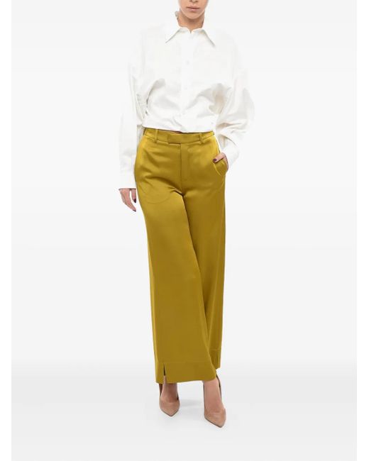 Saint Laurent Green Satin Palazzo Pants