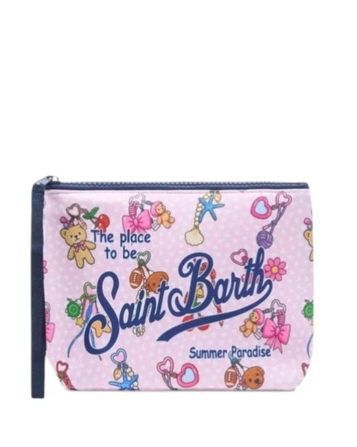 Mc2 Saint Barth White Aline Graphic-Print Heart-Pattern Clutch Bag