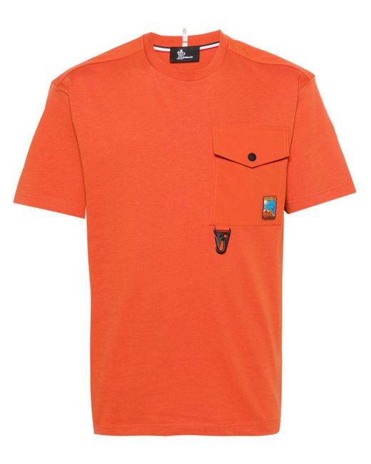 3 MONCLER GRENOBLE Orange Flap-pocket Cotton T-shirt for men