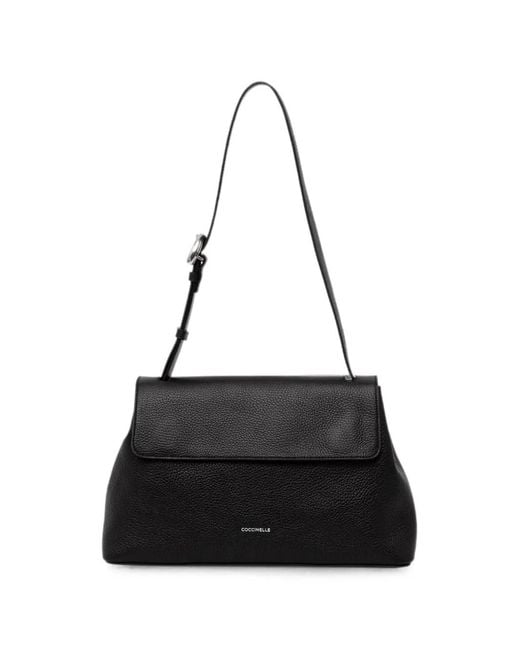 Coccinelle Black Grained-Leather Foldover Tote Bag