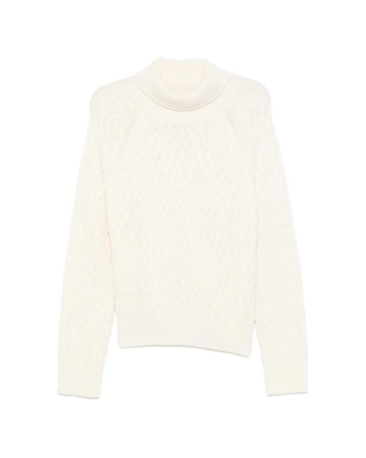 SERGIO MORETTI FIRENZE White Cable-Knit Turtleneck Sweater