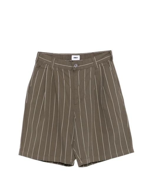 Obey Brown Foster Pinstripe Pleated Shorts for men