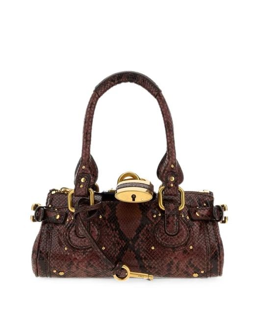 Chloé Brown Small Paddington Snakeskin-Effect Tote Bag