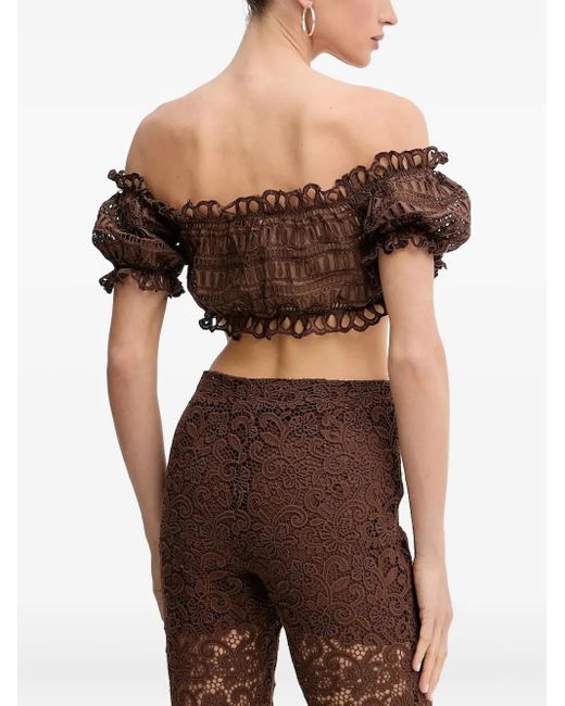 Ermanno Scervino Black Off-Shoulder Embroidered-Eyelet Top