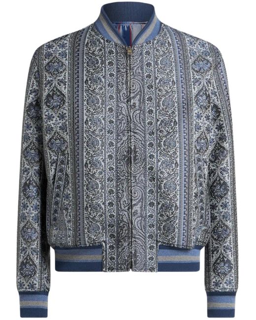 Etro Men's Blue Floral Jacquard Bomber Jacket