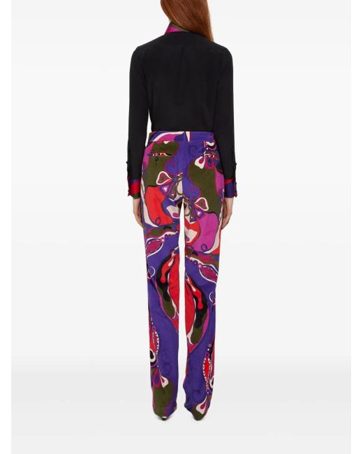 Emilio Pucci Red Orchidee-Print Straight Velvet Trousers