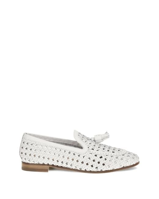 Fratelli Rossetti White Woven Tassel Loafers