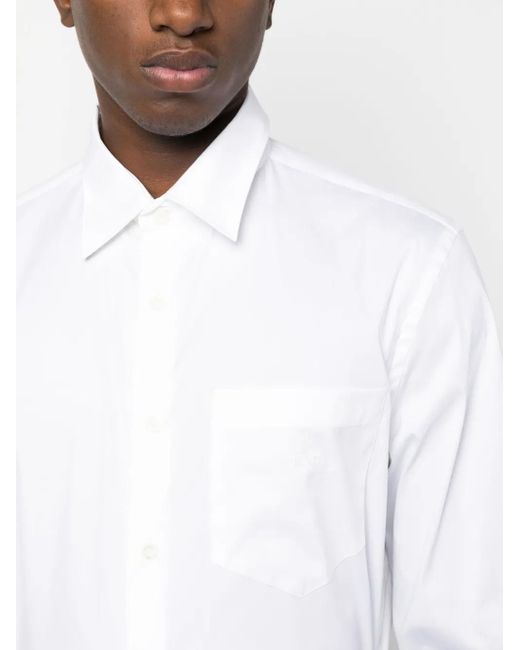 Prada White Logo-Embroidered Long-Sleeve Shirt for men
