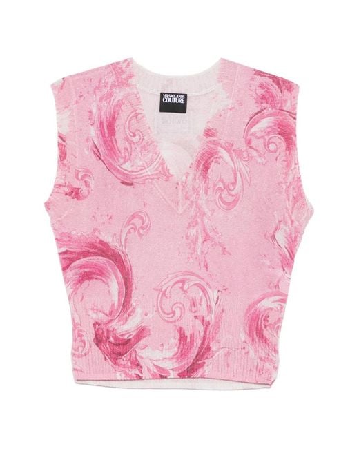 Versace Jeans Couture Pink V-Neck Patterned Top