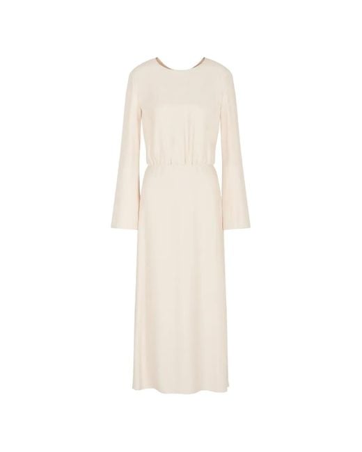 Giorgio Armani White Robe Mi-Longue À Taille Élastiquée Et Manches Évasées