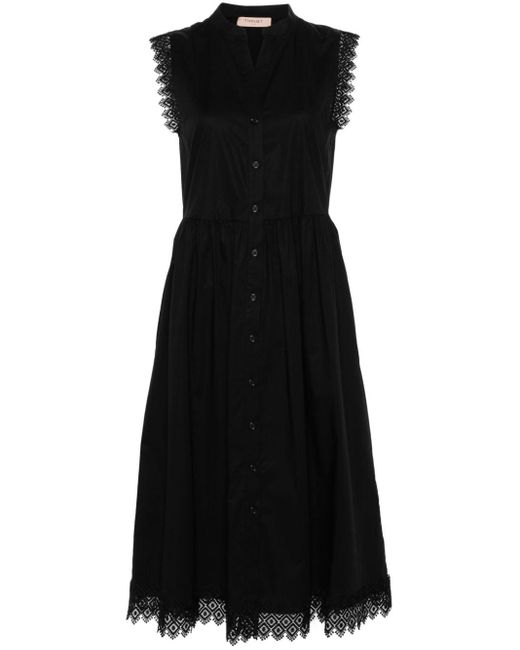 Twin Set Black Macramé-detail Midi Dress