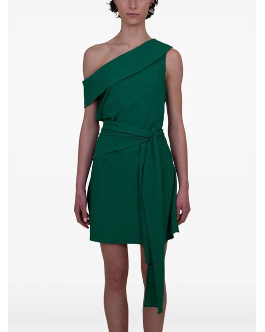 Azeeza Green Kavari One-Shoulder Tie Mini Dress