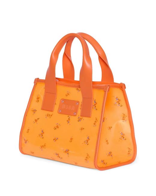MSGM Orange Tote Bag Mit Blumenmuster