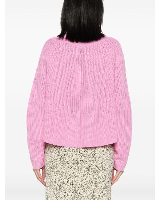 Allude Pink Crew-neck Ribbed Jumper