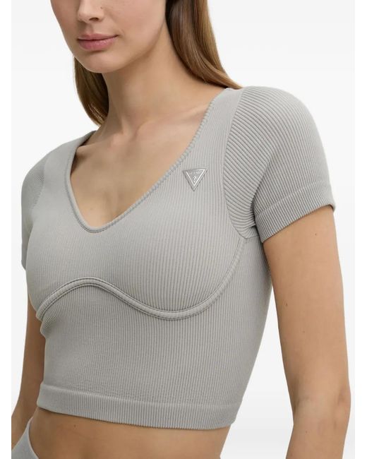 Guess Gray Martina Ribbed Cropped Top