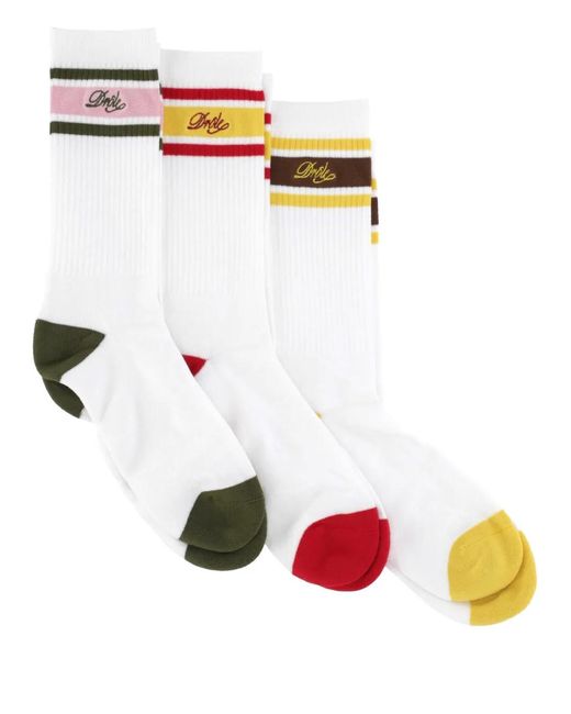 Drole de Monsieur White Logo-Embellishment Socks (Set Of Three) for men