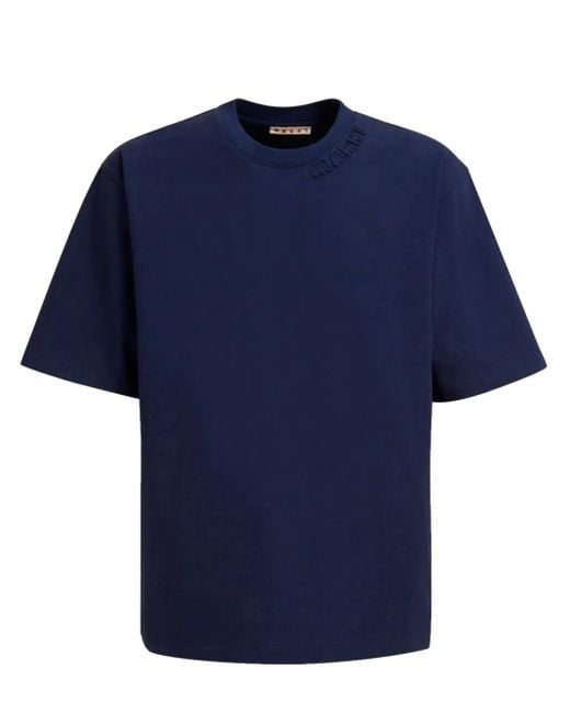 Marni Blue Cotton Oversized T-Shirt With Patches for men