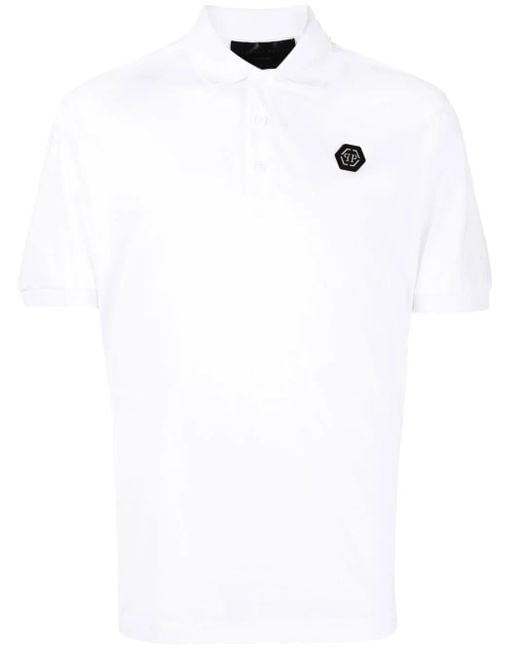 Philipp Plein White Logo-Plaque Polo Shirt for men